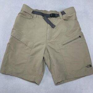 The North Face Shorts Mens Large Beige Nylon Hiking Belted Zip Pockets Outdoor